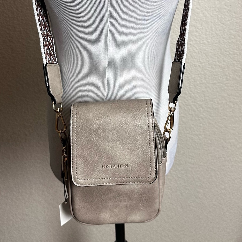 BOSTANTEN Crossbody Bag Tan Brown Handbag Purse Womens Guitar Strap Brand New - Picture 9 of 12